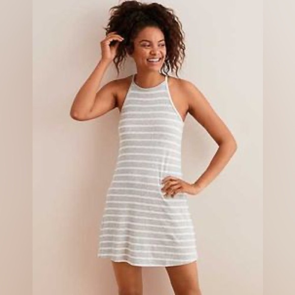 aerie Dresses & Skirts - Aerie grey white stripe tank dress size large stretchy